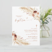 Boho Baptisse Invite, Pampas Grass Boho Christenin Einladung (Stehend Vorderseite)