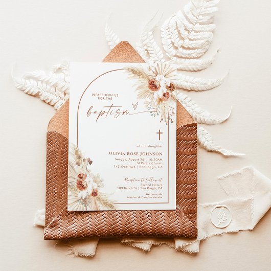 Boho Baptisse Invite, Pampas Grass Boho Christenin Einladung