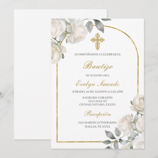 Boho BaptisSpanish Einladung (Vorne/Hinten)