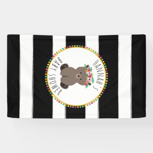 Boho Bär Stripes Babyparty-Fahne Banner (Horizontal)