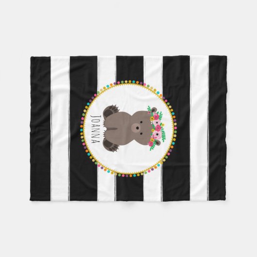 Boho Bär Stripes Mädchen-Fleece-Decke Fleecedecke (Vorderseite (Horizontal))