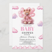 Boho Bären Baby Pink Babydusche Einladung (Vorne/Hinten)