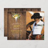 Boho Barnwood Sunflowers Skull Foto Abschluss Ankündigung (Vorne/Hinten)