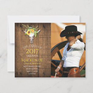 Boho Barnwood Sunflowers Skull Foto Abschluss Ankündigung