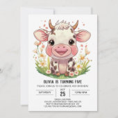 Boho Barnyard Pink Kuh Geburtstag Einladung (Vorderseite)