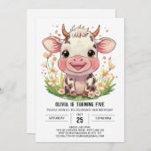 Boho Barnyard Pink Kuh Geburtstag Einladung (Vorne/Hinten)