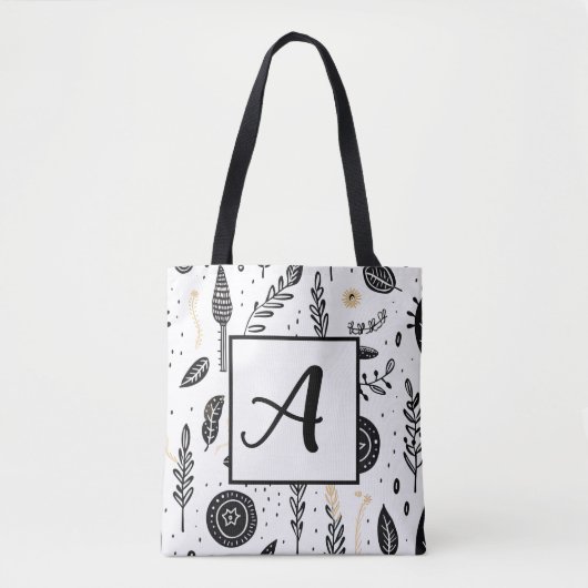 Boho Basic Black and White Tote Bag Tasche (Vorderseite)