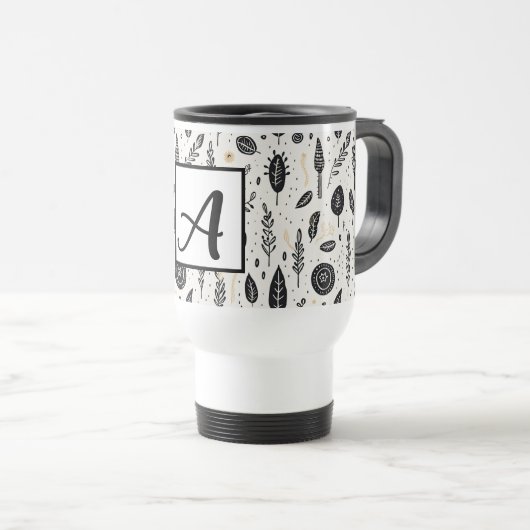 Boho Basic Black and White Travel Mug Reisebecher (VorderseiteRechts)