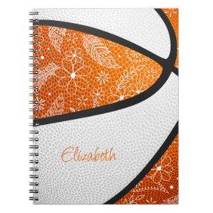 Boho-Basketball-Blumen-Orange-Weiß-Doodle Notizblock