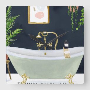 Boho Bath I Quadratische Wanduhr
