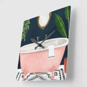Boho Bath II Quadratische Wanduhr (Winkel)