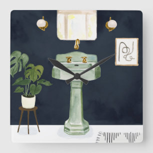 Boho Bath Sinks II Quadratische Wanduhr