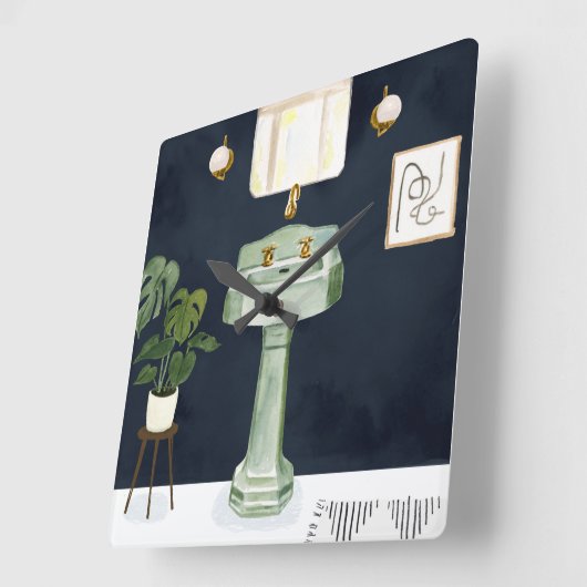 Boho Bath Sinks II Quadratische Wanduhr (Winkel)