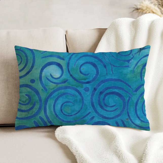 Boho Batik Blau Grüne Spiralmuster Dekokissen (Von Creator hochgeladen)