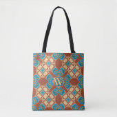 Boho Batik Cool Earth Blue Brown Muster Monogram Tasche (Vorderseite)