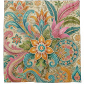 Boho Batik Floral Botanische Wasserfarbe Duschvorhang (Vorderseite)