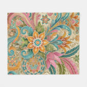 Boho Batik Floral Botanische Wasserfarbe Fleecedecke (Vorderseite (Horizontal))