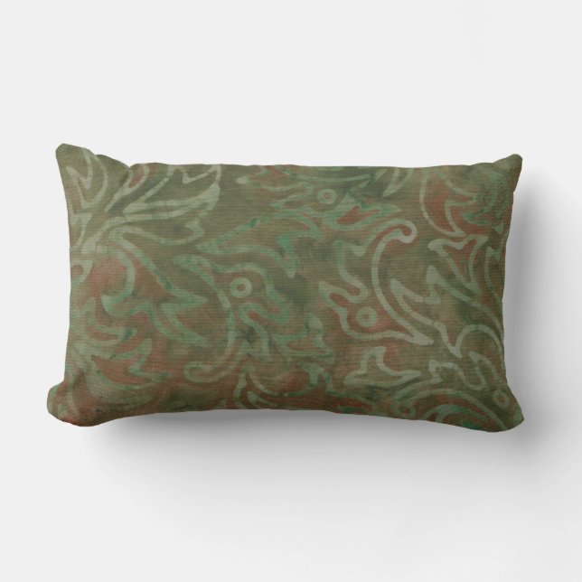 Boho Batik Green Rust Foliage Muster Kissen Für Draußen (Vorderseite)