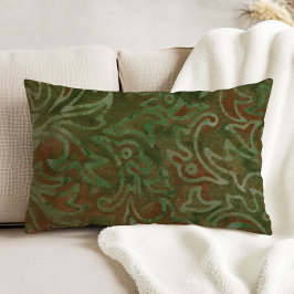 Boho Batik Green und Rust Foliage Muster Dekokissen
