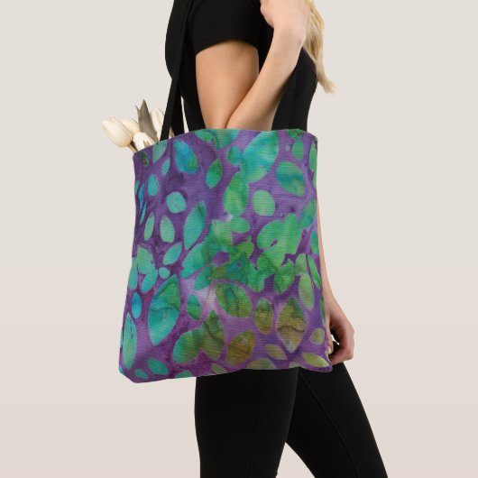 Boho Batik Lila Green Abstrakt Leaf Muster Tasche (Von Nahem)