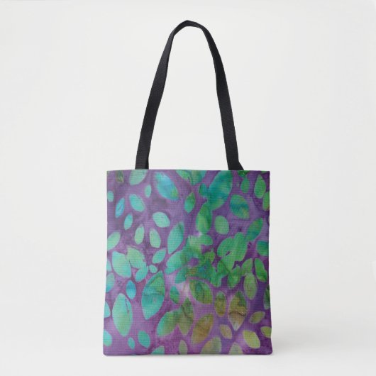 Boho Batik Lila Grün Abstraktes Blattmuster Tasche (Vorderseite)