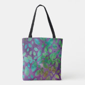 Boho Batik Lila Grün Abstraktes Blattmuster Tasche (Rückseite)