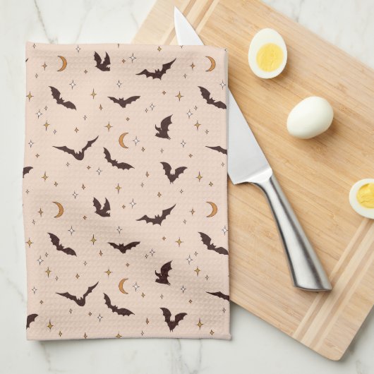 Boho Bats and Stars Halloween Pattern Geschirrtuch (Viertel Falte)