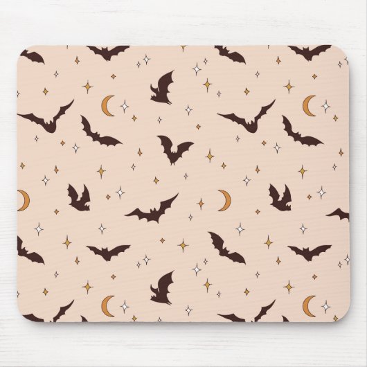 Boho Bats and Stars Halloween Pattern Mousepad (Vorne)