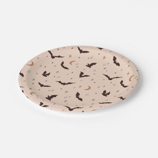 Boho Bats and Stars Halloween Pattern Pappteller (Schrägansicht)