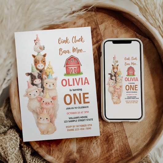 Boho-Bauernhof-Tier 1. Geburtstag |Cute Rustikale Einladung