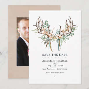 Boho-Baumwolle und Eukalyptus-Boho-Hochzeitsfoto Save The Date