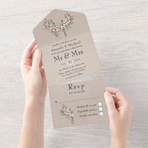 Boho-Baumwolle und Eukalyptus-Hochzeit All In One Einladung
