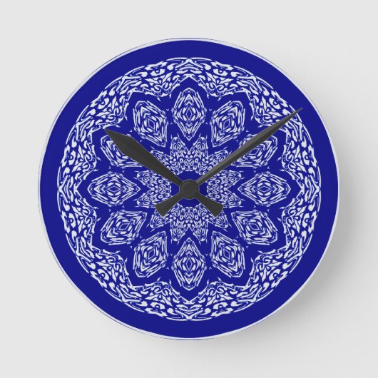 Boho Bazaar Kobalt-Muster Runde Wanduhr (Vorderseite)