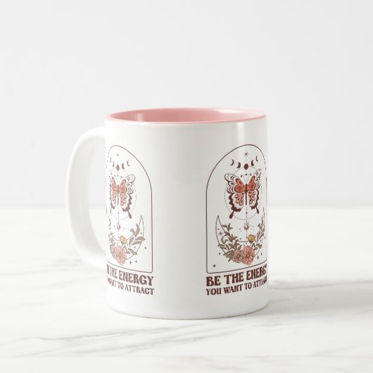 Boho “Be the Energy You Want to Attract” Zweifarbige Tasse (Vorderseite Links)