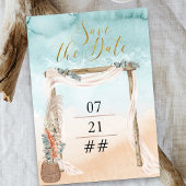 Boho Beach Arbor Hochzeit in Urlaubsort Save The Date
