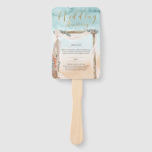 Boho Beach Arbor Ocean Wedding Itinerary Fächer (Vorderseite)