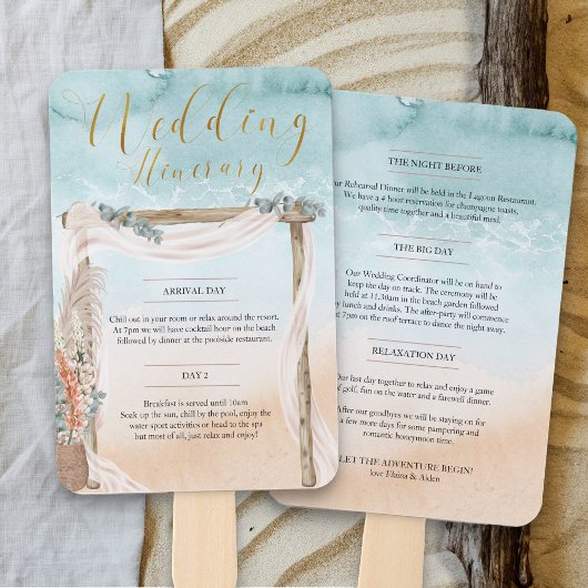 Boho Beach Arbor Ocean Wedding Itinerary Fächer