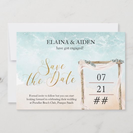 Boho Beach Arbor Wedding 3 Foto Save The Date (Vorderseite)
