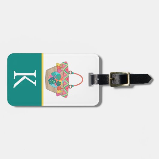 Boho Beach Bag, Farbblock, Teen's, Kid's Initial Gepäckanhänger (Vorderseite horizontal)