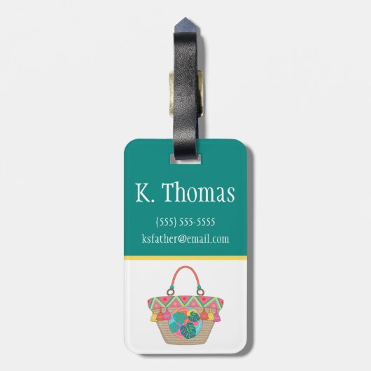 Boho Beach Bag, Farbblock, Teen's, Kid's Initial Gepäckanhänger (Rückseite vertikal)