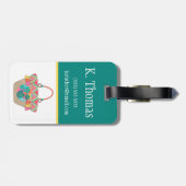 Boho Beach Bag, Farbblock, Teen's, Kid's Initial Gepäckanhänger (Rückseite horizontal)