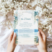 Boho Beach Blue Floral Arch Wedding Details Card Einladung