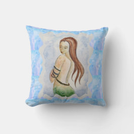 Boho Beach Blue Ocean Meerjungfrau Wasserfarbe Kissen