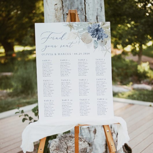 Boho Beach Blue Wedding Chart Sign Poster