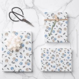 Boho Beach Cherries - beige blaue Fruchtmuster. Geschenkpapier Set