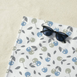 Boho Beach Cherries - sage blue fruit pattern. Strandtuch
