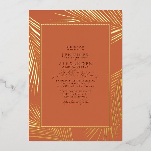 Boho Beach Coastal & UAWG QR Code Wedding Gold Folieneinladung (Vorderseite)