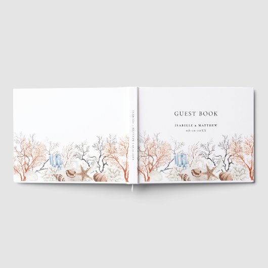 Boho Beach Coral Reef Wedding Gästebuch (Voll)