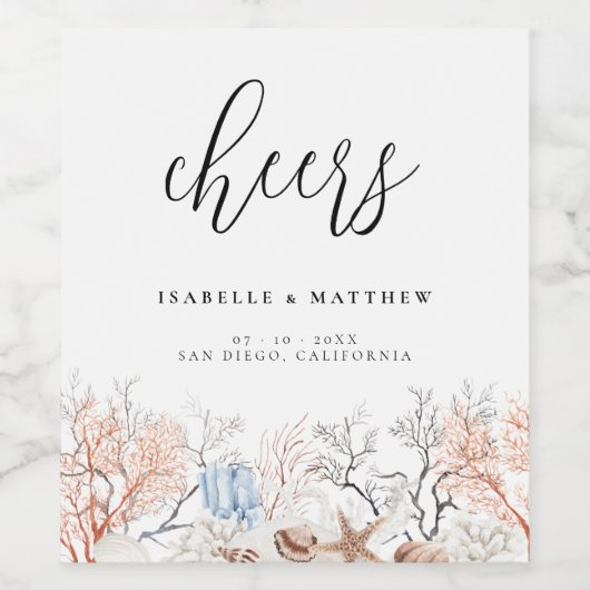 Boho Beach Coral Reef Wedding Weinetikett (Einzelnes Label)