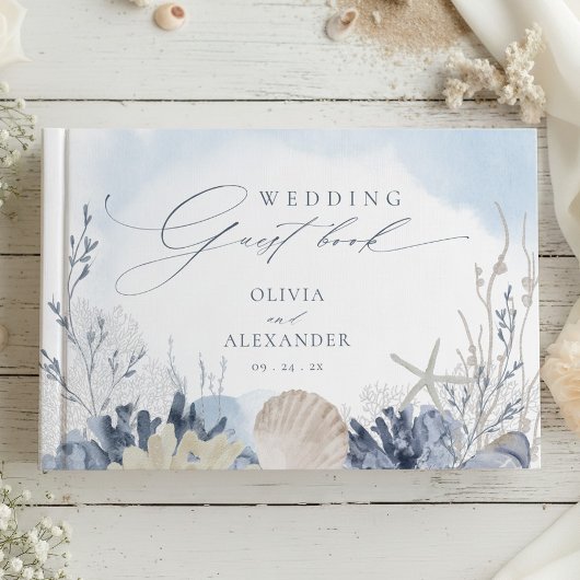 Boho Beach Elegant Romantic Blue Wedding Gästebuch